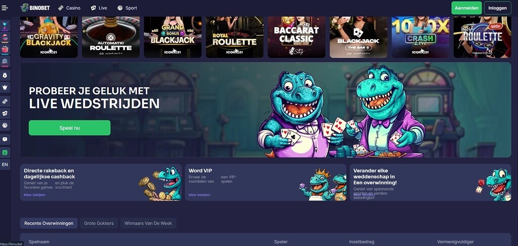 Interface van het BinoBet Casino